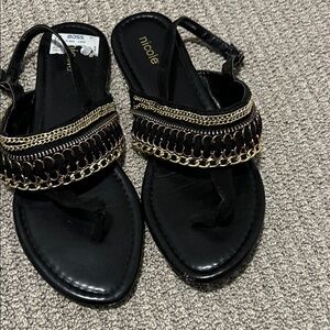 Nicole Elegant Black and Gold Sandals